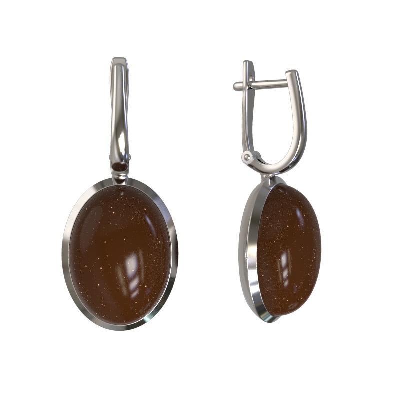 Серьги из серебра с камнем Авантюрин фото, цены