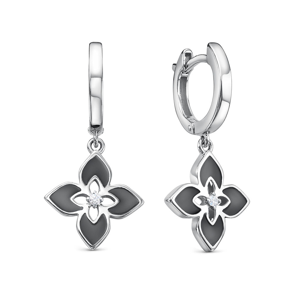 Серьги из серебра с камнем Фианит, вставками эмали фото, цены