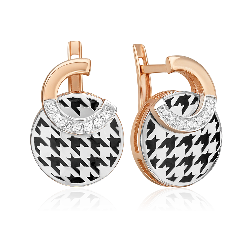 Серьги из золота с камнем Фианит, вставками эмали фото, цены