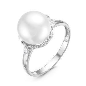 Кольцо из серебра с камнем Жемчуг, Фианит фото, цены