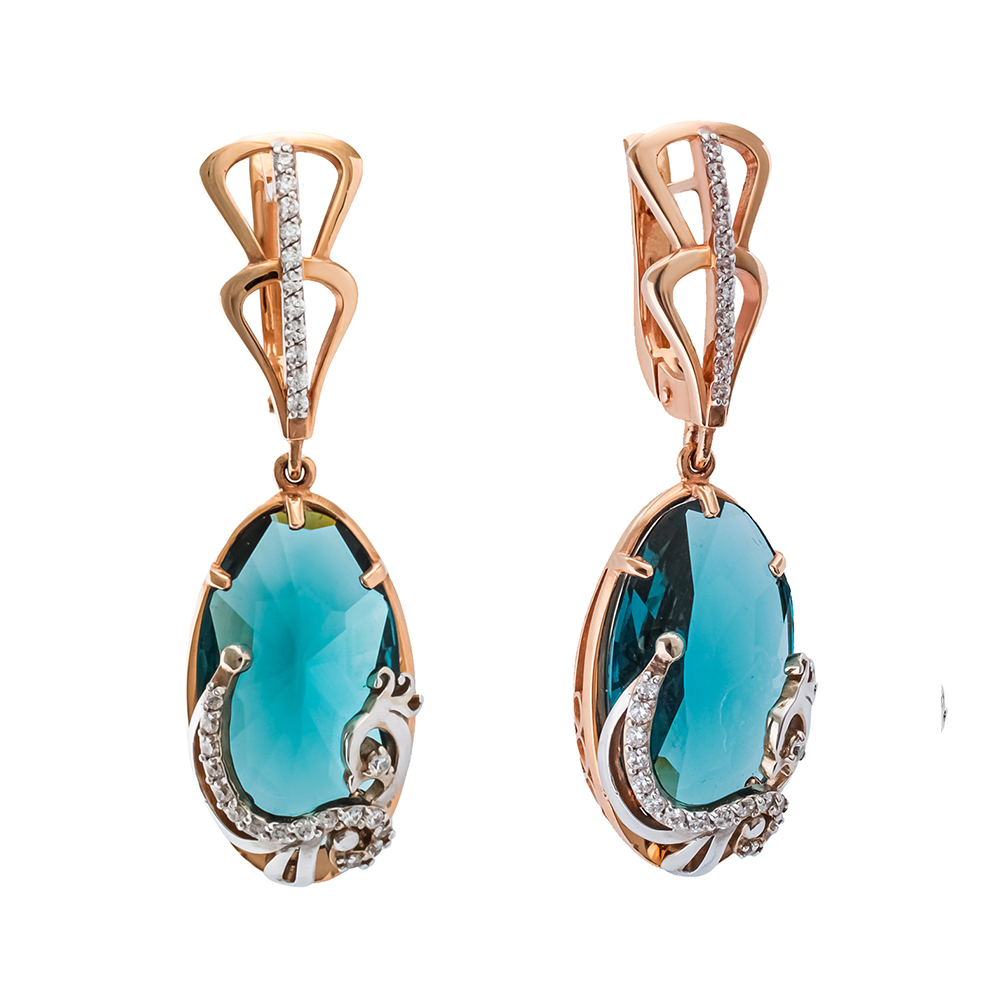 Серьги из золота с камнем Фианит, Кварц фото, цены