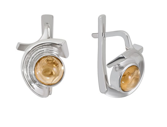 Серьги из серебра с камнем Цитрин фото, цены