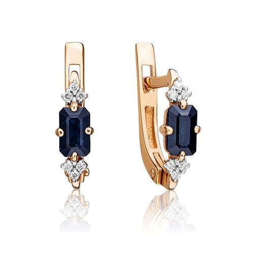 Серьги из золота с камнем Бриллиант, Сапфир фото, цены