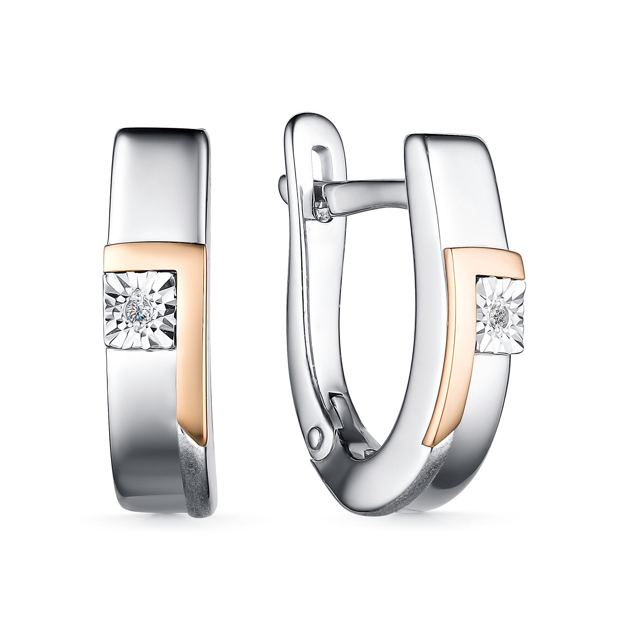 Серьги из серебра с камнем Бриллиант, вставками золота фото, цены