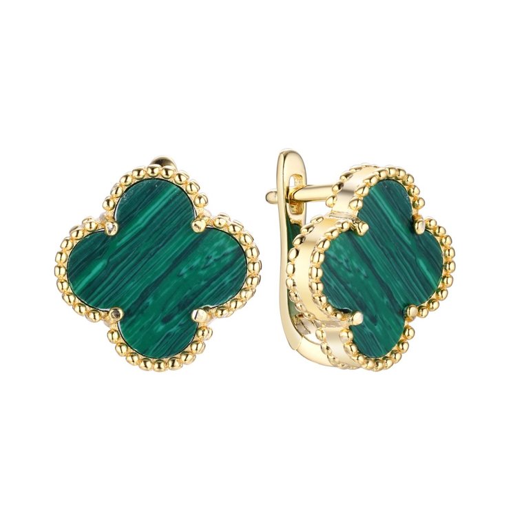 Серьги из серебра с камнем Малахит прес. фото, цены