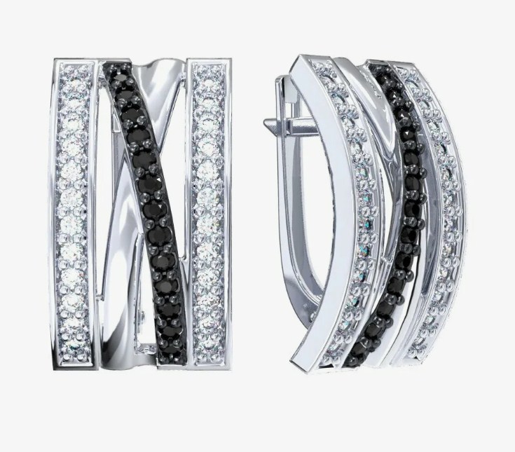 Серьги из серебра с камнем Фианит фото, цены