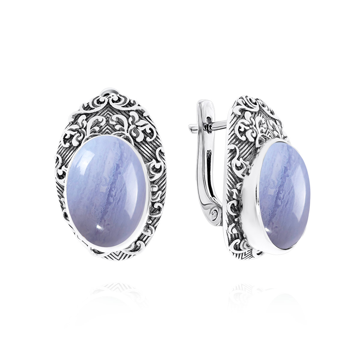 Серьги из серебра с камнем Агат фото, цены