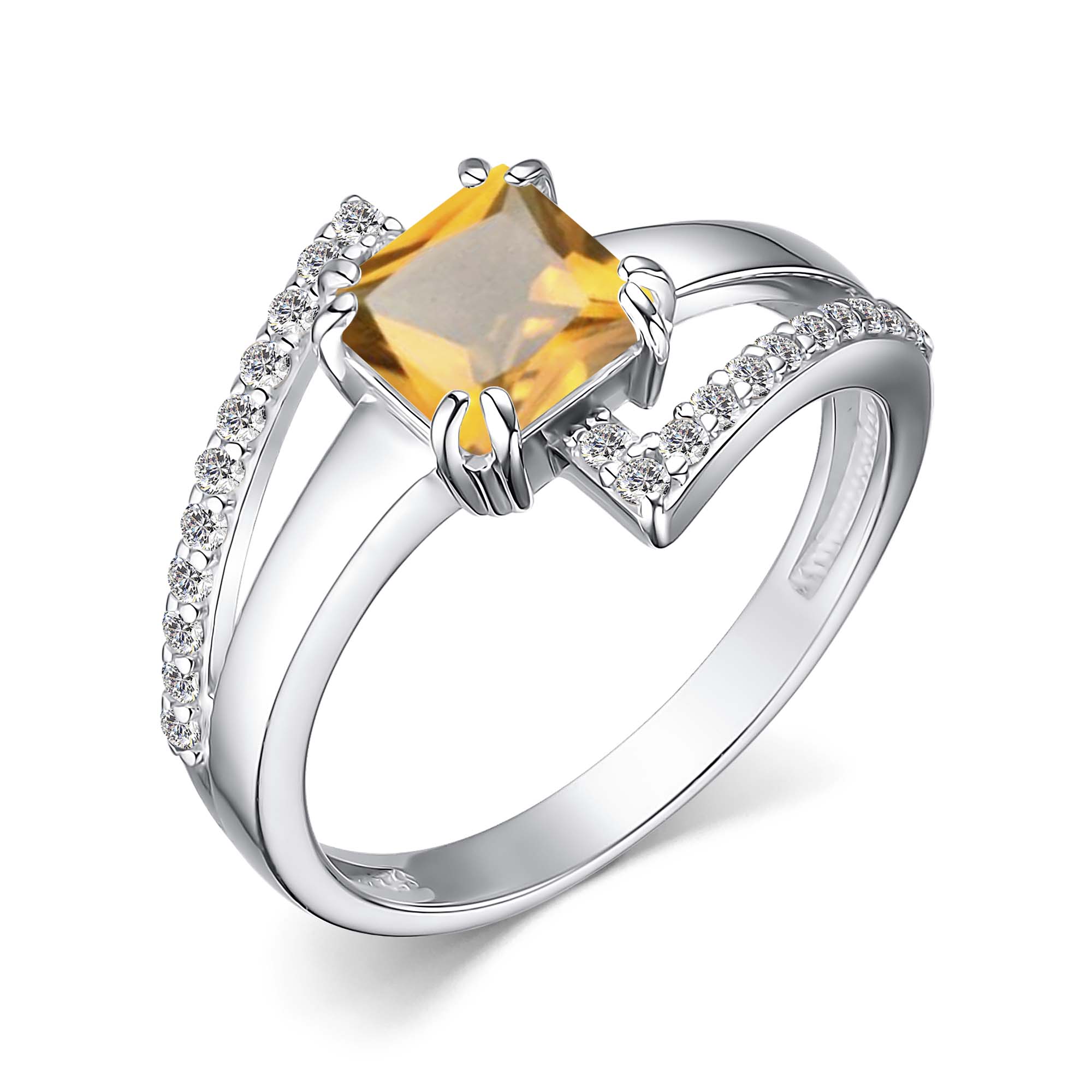 Кольцо из серебра с камнем Цитрин, Фианит фото, цены