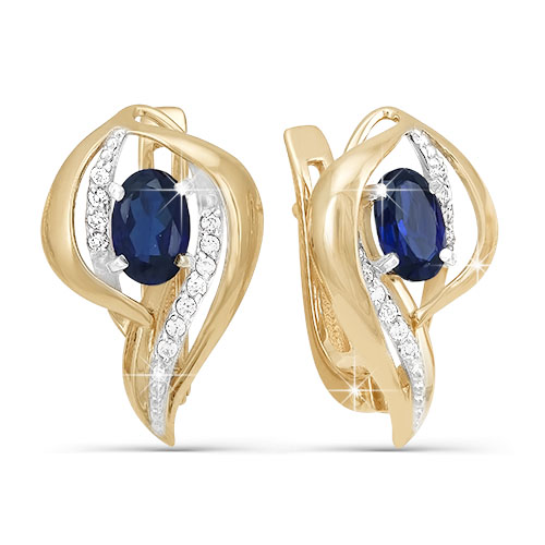 Серьги из золота с камнем Бриллиант, Сапфир фото, цены