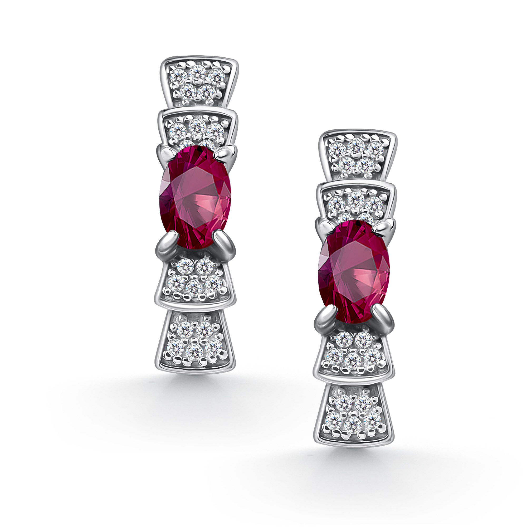 Серьги из серебра с камнем Фианит, Рубин фото, цены