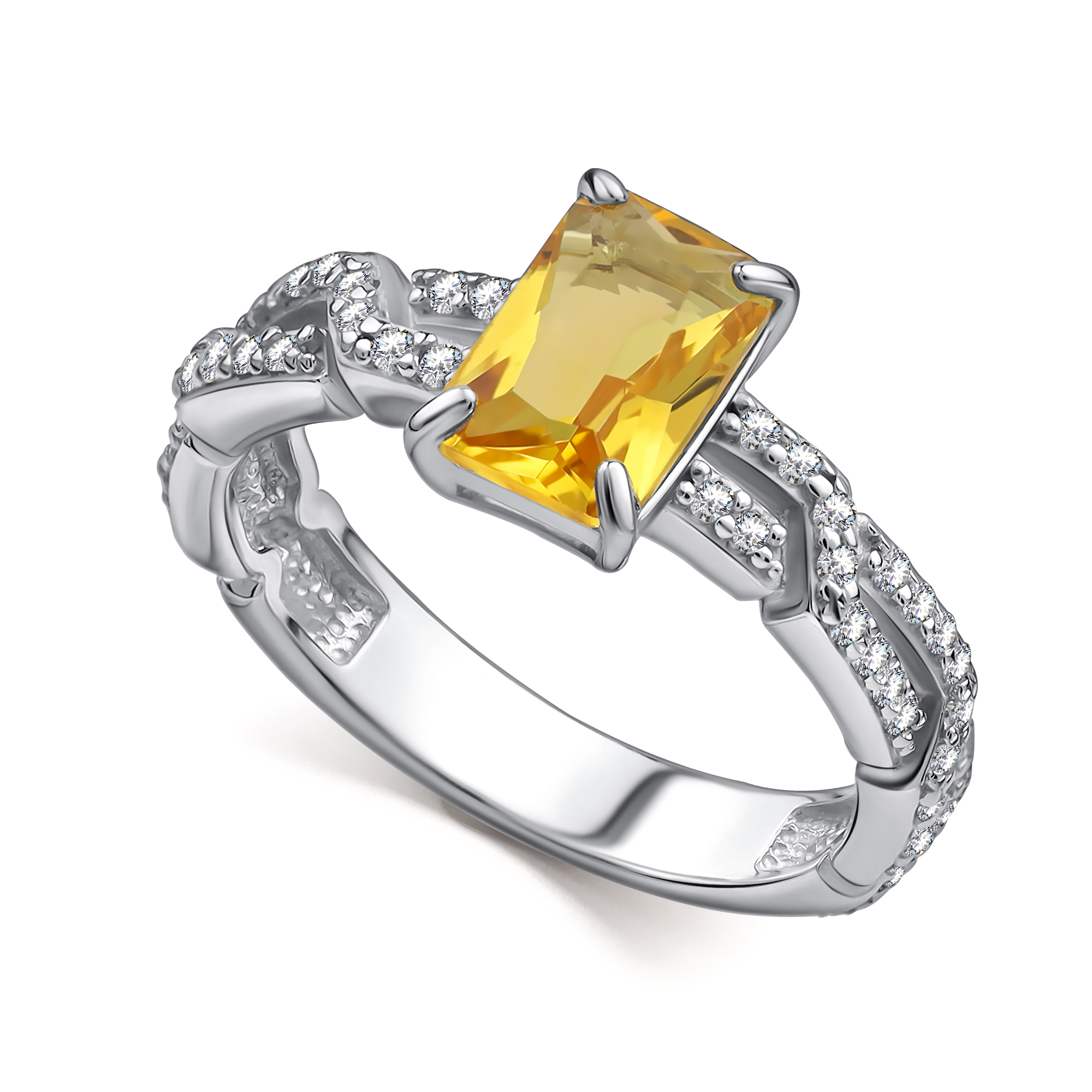 Кольцо из серебра с камнем Цитрин, Фианит фото, цены