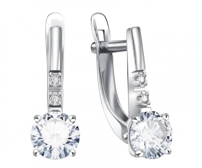 Серьги из серебра с камнем Фианит фото, цены