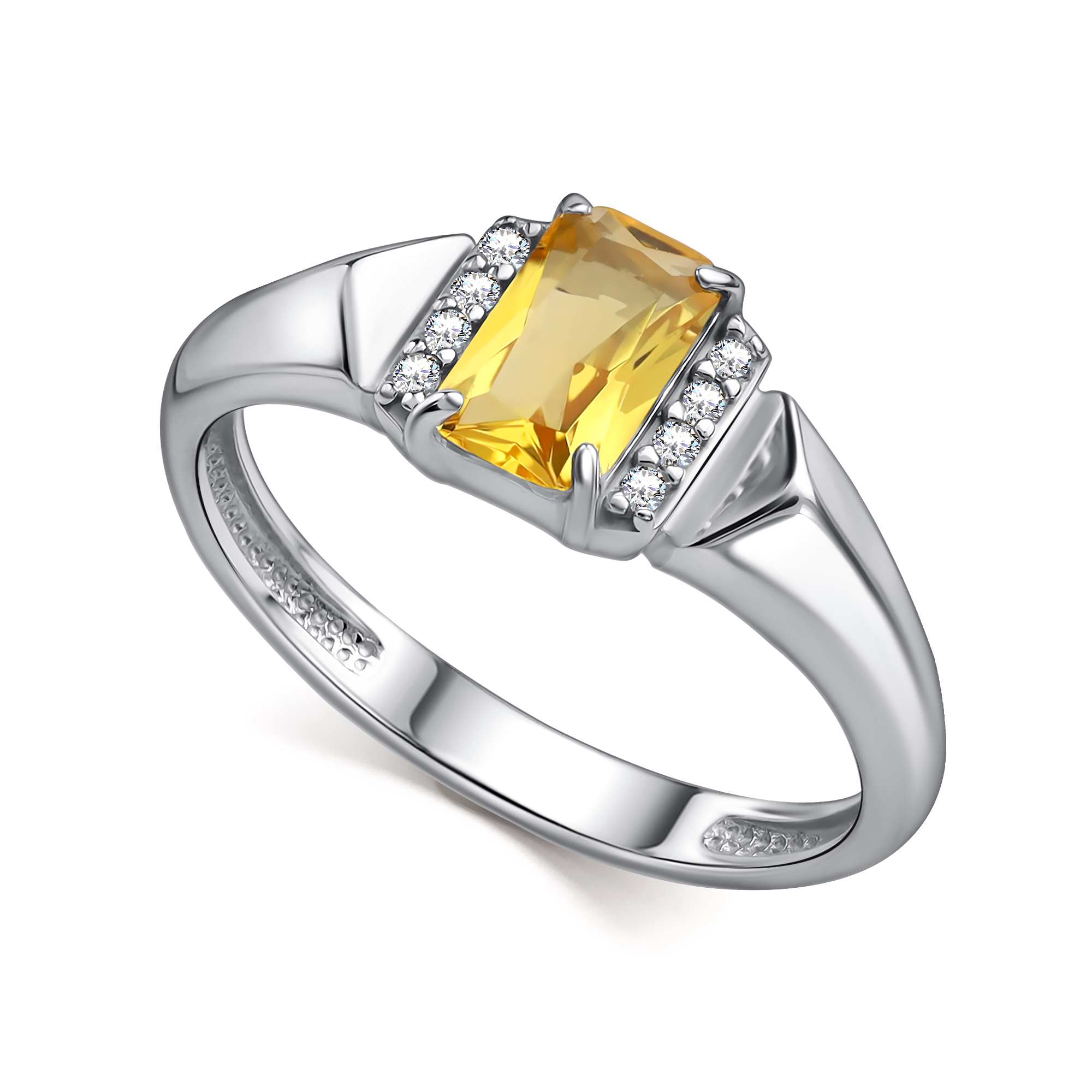 Кольцо из серебра с камнем Цитрин, Фианит фото, цены