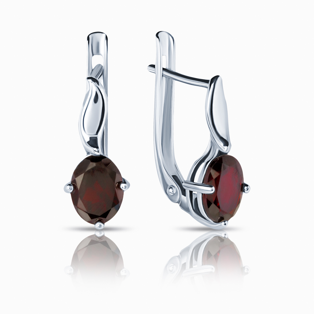 Серьги из серебра с камнем Гранат фото, цены