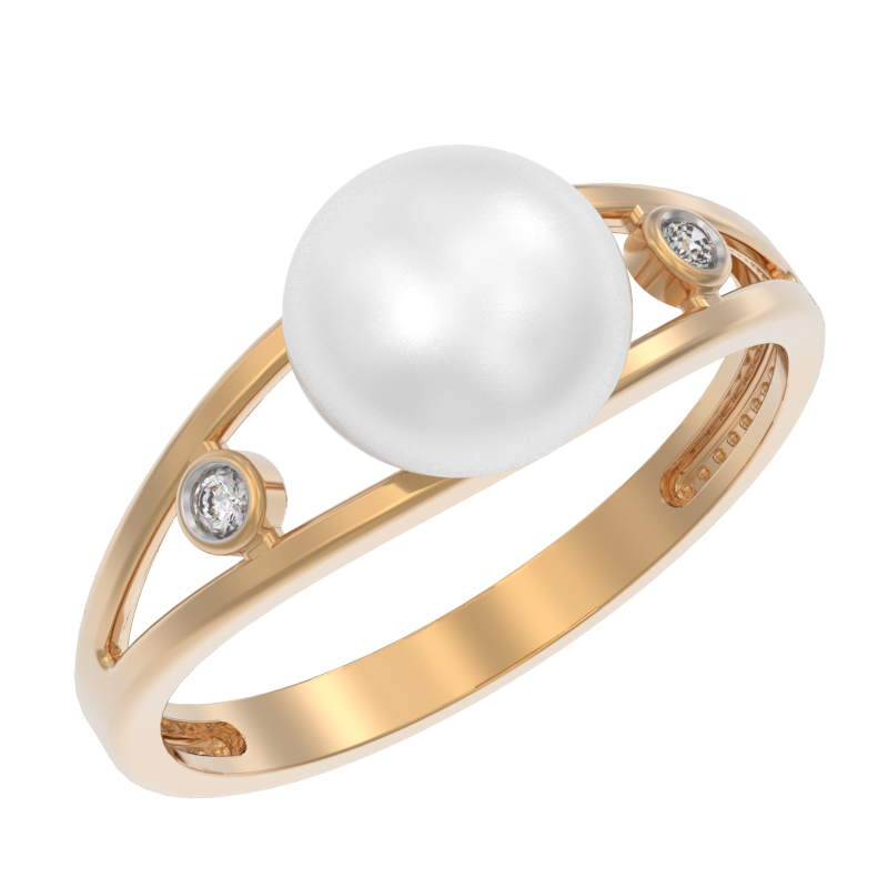 Кольцо из золота с камнем Жемчуг, Фианит фото, цены
