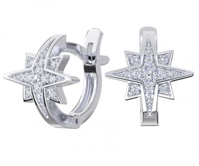 Серьги из серебра с камнем Фианит фото, цены