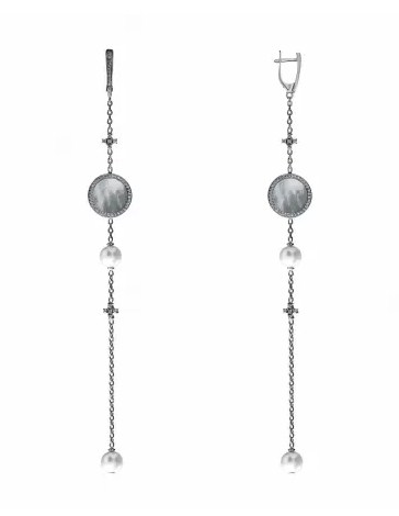 Серьги из серебра с камнем Жемчуг, Фианит, Перламутр фото, цены