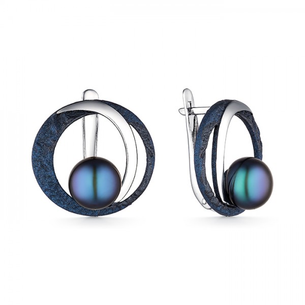 Серьги из серебра с камнем Жемчуг, вставками эмали фото, цены