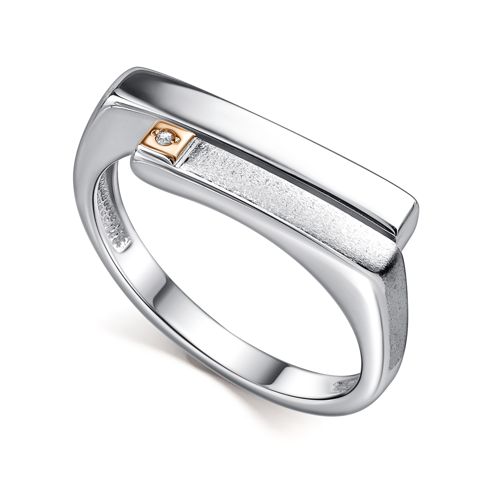 Кольцо из серебра с камнем Бриллиант, вставками золота фото, цены