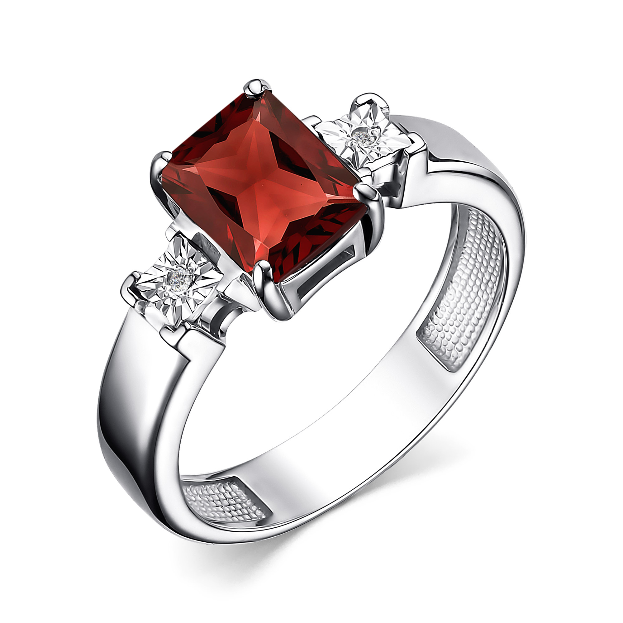 Кольцо из серебра с камнем Гранат, Бриллиант фото, цены