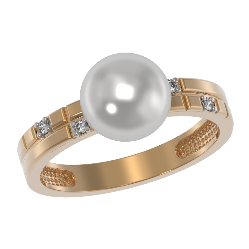 Кольцо из золота с камнем Жемчуг, Фианит фото, цены
