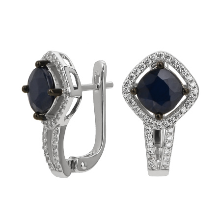 Серьги из серебра с камнем Сапфир, Циркон фото, цены