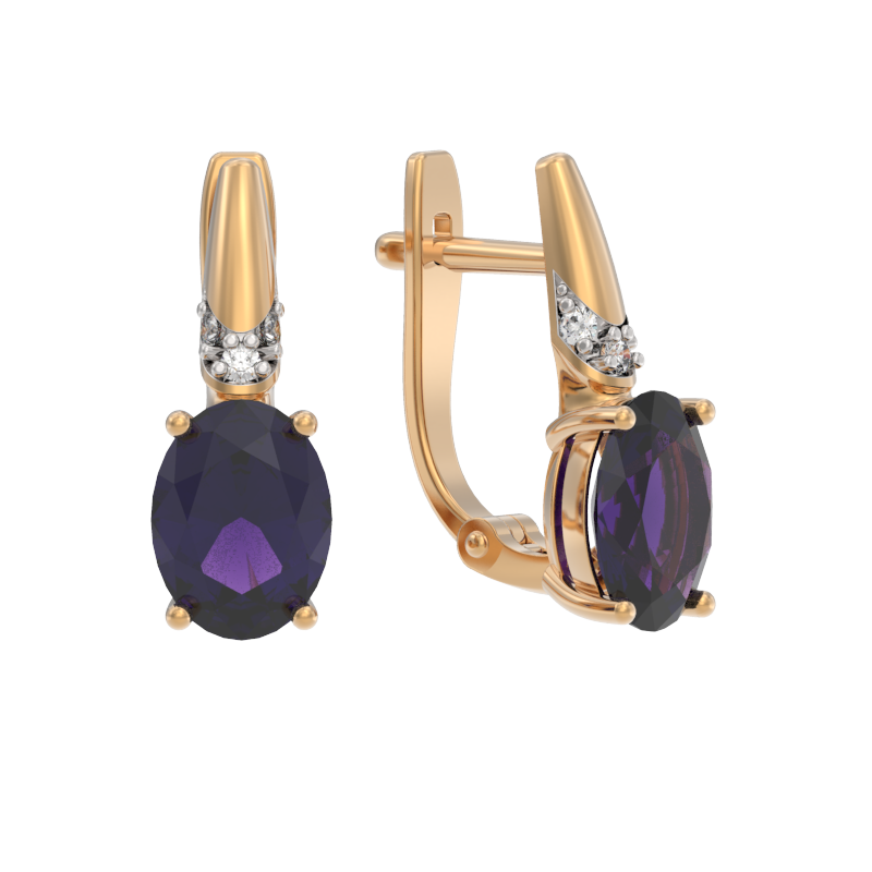 Серьги из золота с камнем аметист, Фианит фото, цены