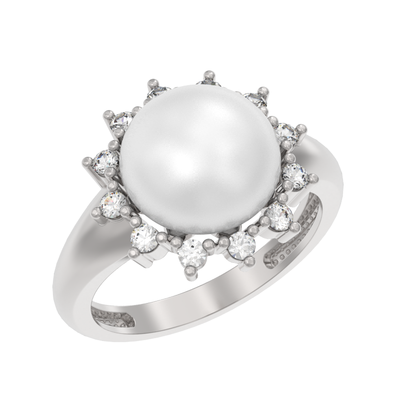 Кольцо из серебра с камнем Жемчуг, Фианит фото, цены
