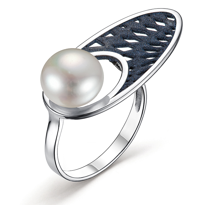 Кольцо из серебра с камнем Жемчуг, вставками эмали фото, цены