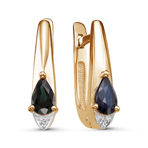 Серьги из золота с камнем Бриллиант, Сапфир фото, цены