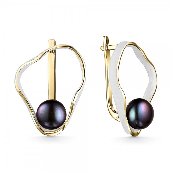 Серьги из серебра с камнем Жемчуг, вставками эмали фото, цены