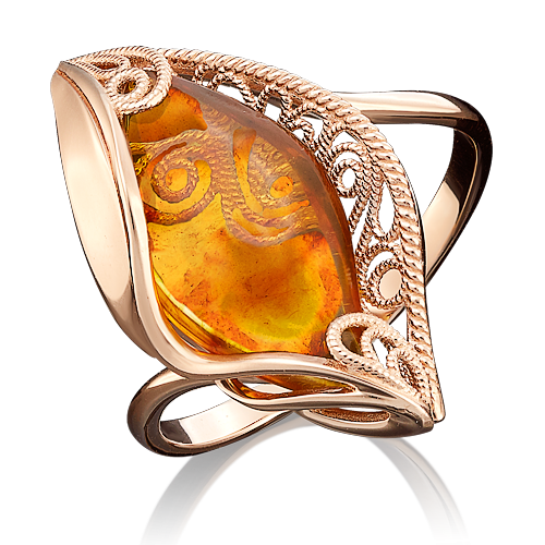 Кольцо из золота с камнем Янтарь фото, цены