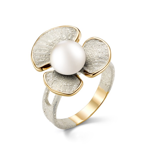 Кольцо из серебра с камнем Жемчуг, вставками эмали фото, цены