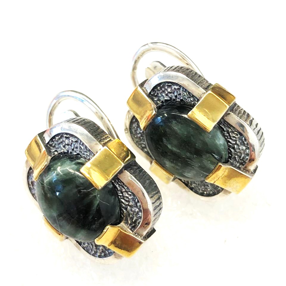 Серьги из серебра с камнем Серафинит фото, цены