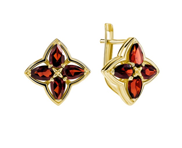 Серьги из золота с камнем Гранат фото, цены