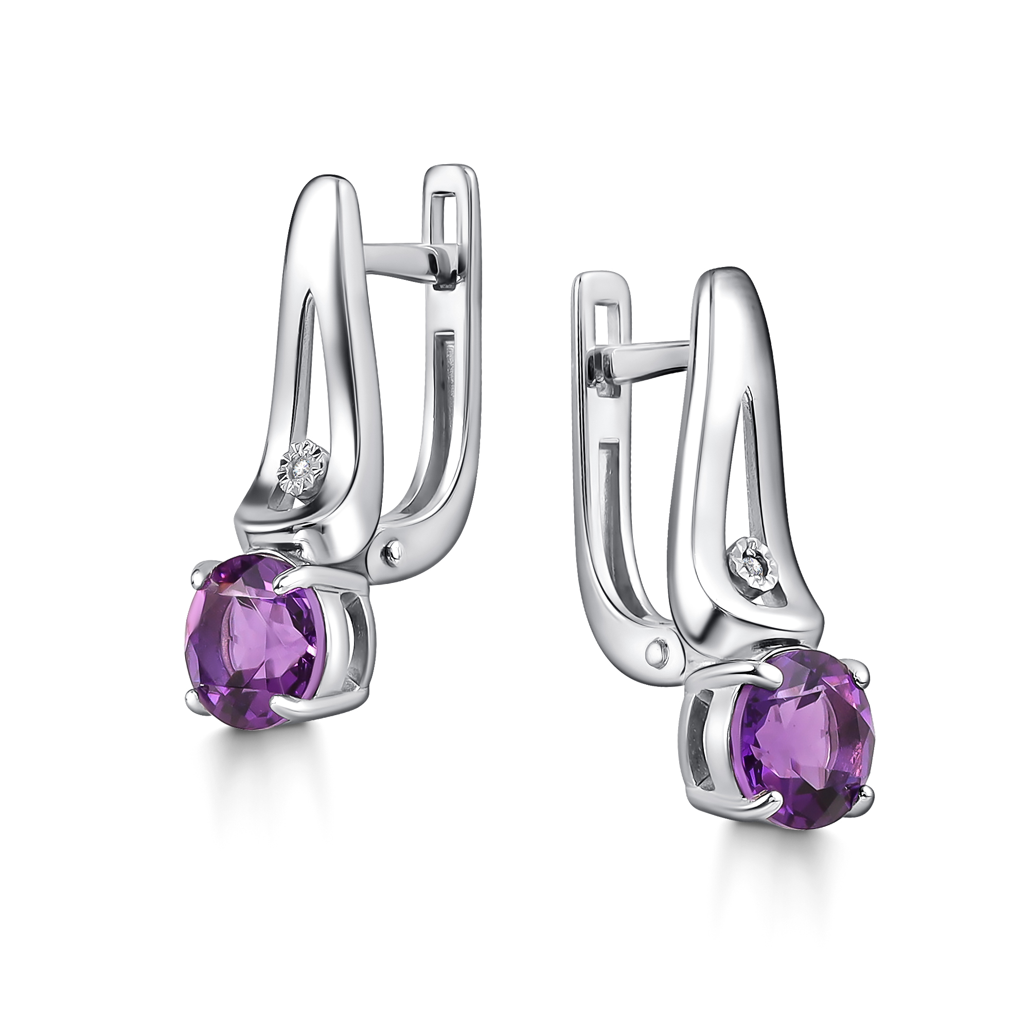 Серьги из серебра с камнем аметист, Бриллиант фото, цены