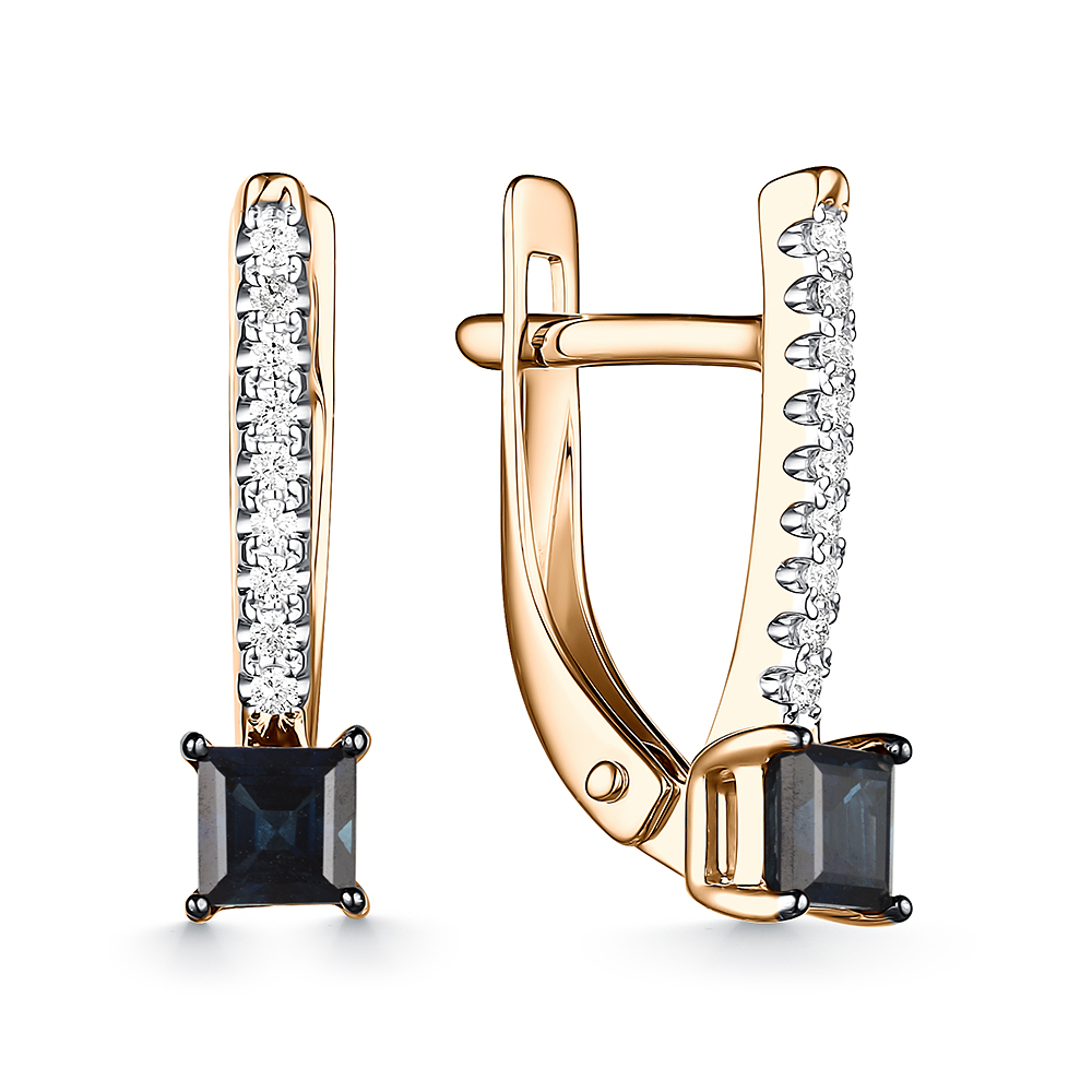 Серьги из золота с камнем Бриллиант, Сапфир фото, цены