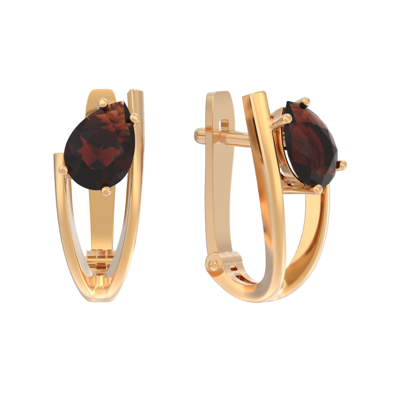 Серьги из золота с камнем Гранат фото, цены