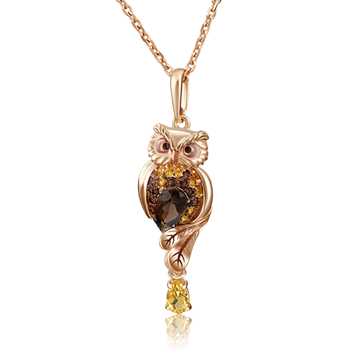 Подвеска из золота с камнем Цитрин, Кварц, вставками эмали фото, цены