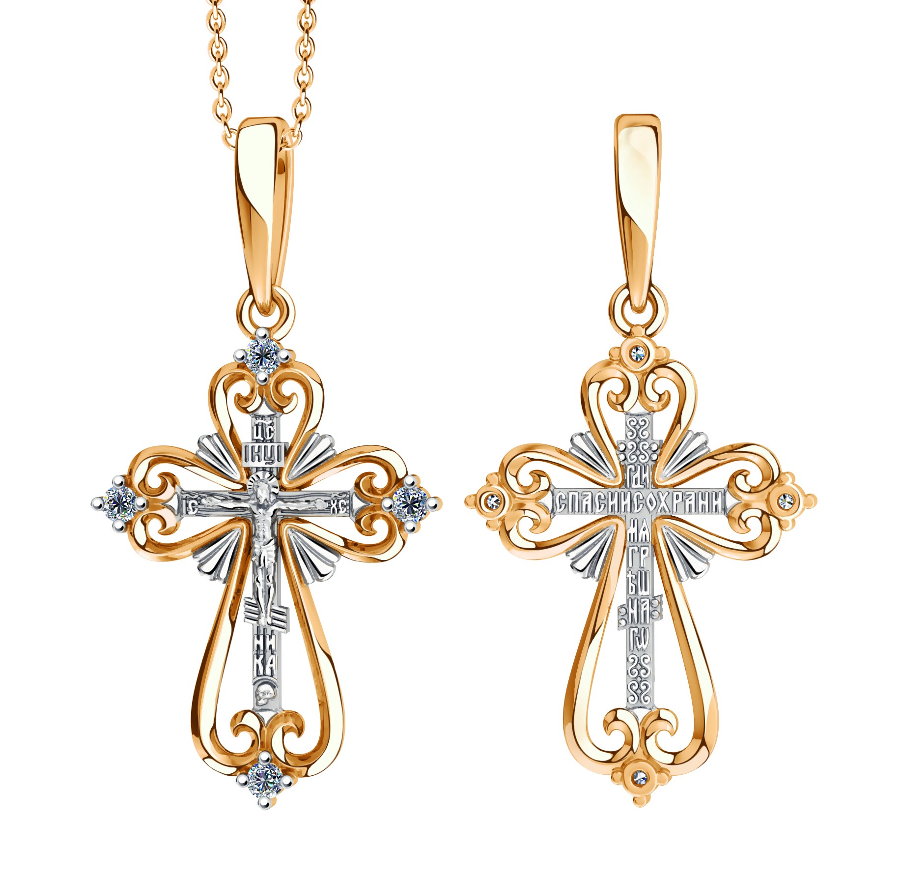 Крест из золота с камнем Фианит фото, цены