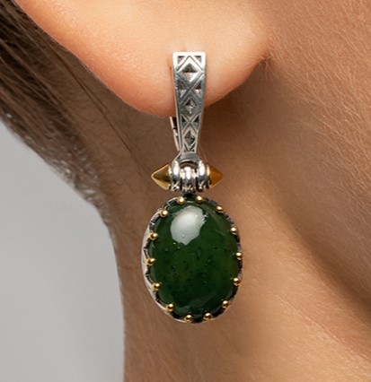 Серьги из серебра с камнем Нефрит фото, цены