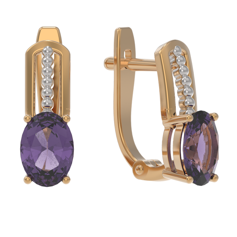 Серьги из золота с камнем аметист фото, цены