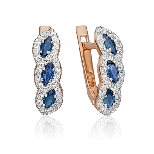 Серьги из золота с камнем Бриллиант, Сапфир фото, цены