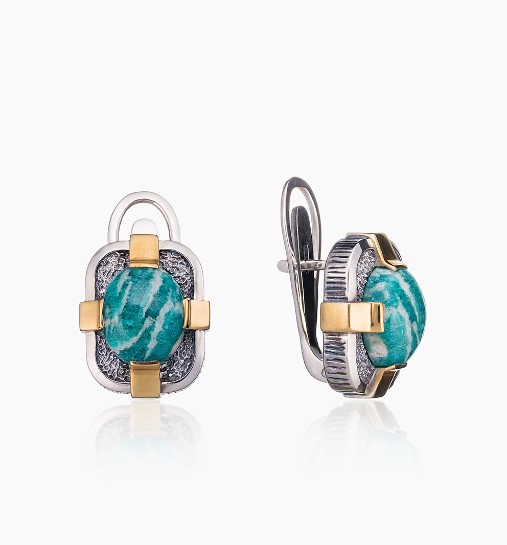 Серьги из серебра с камнем амазонит фото, цены