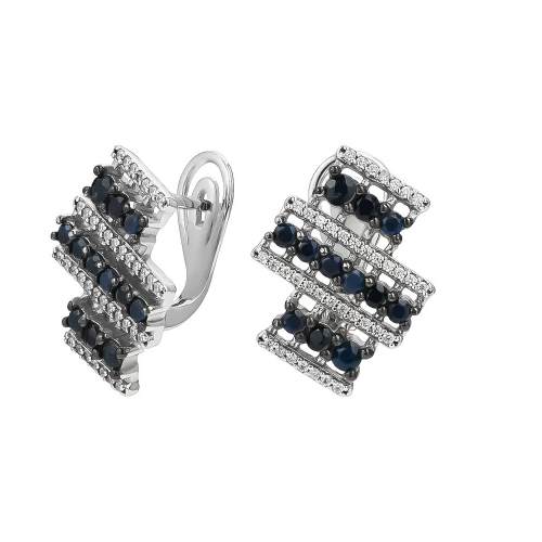 Серьги из серебра с камнем Фианит, Сапфир фото, цены