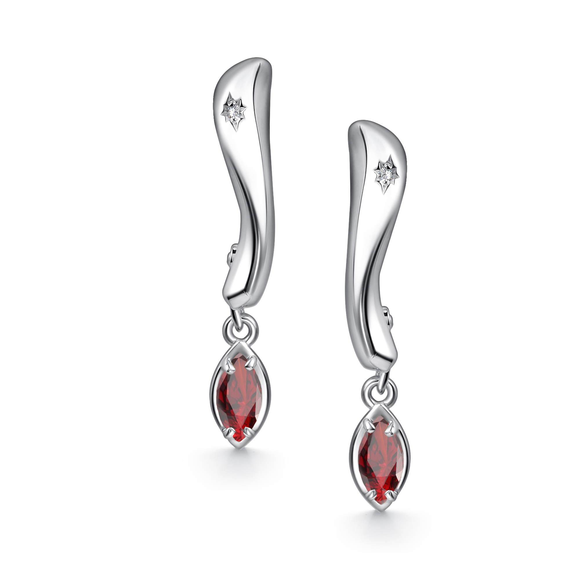 Серьги из серебра с камнем Гранат, Бриллиант фото, цены