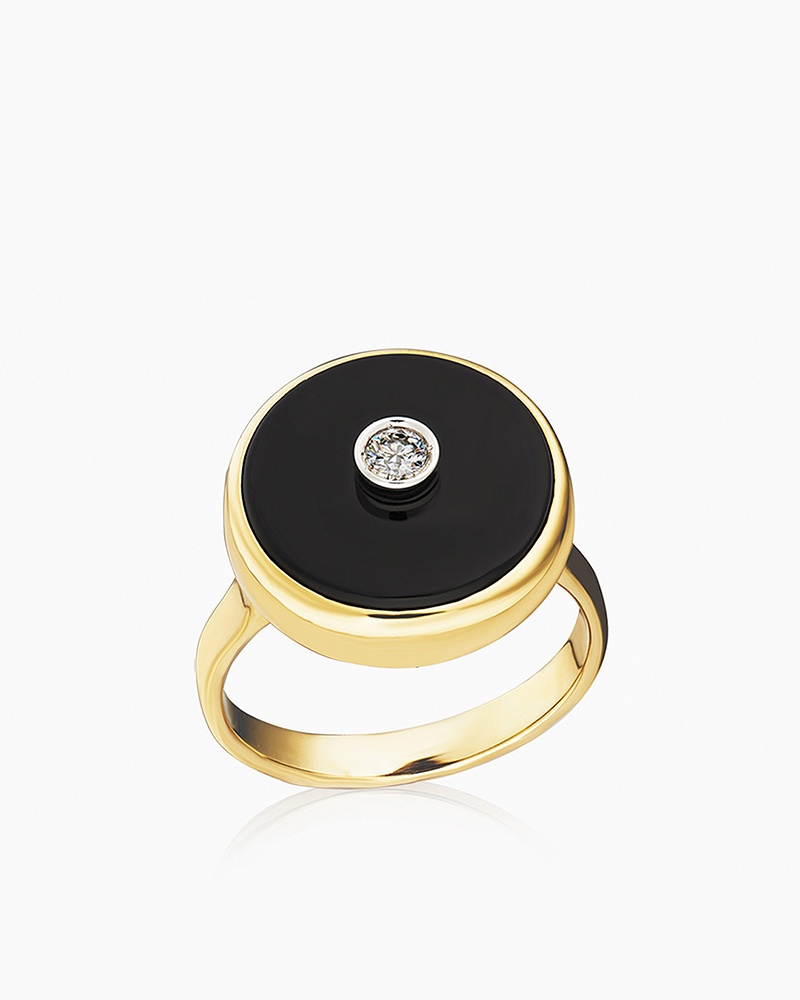 Кольцо из золота с камнем Бриллиант, Оникс фото, цены