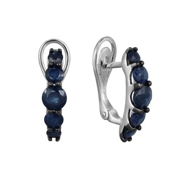Серьги из серебра с камнем Сапфир фото, цены