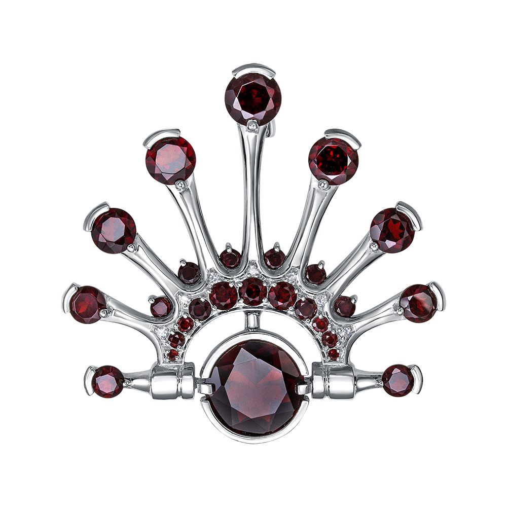 Брошь из серебра с камнем Гранат, Бриллиант фото, цены