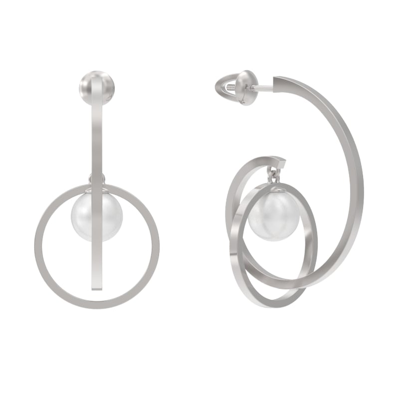 Пуссеты из серебра с камнем Жемчуг фото, цены